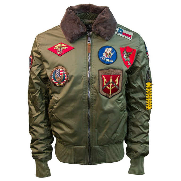 Top Gun Official B-15 Men's Flight Bomber Jacket with Patches Black / L