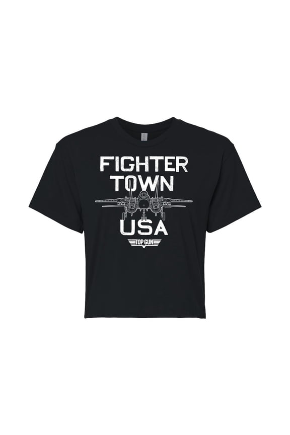 - Property of Fighter Town - Juniors Cropped Cotton Blend T-Shirt