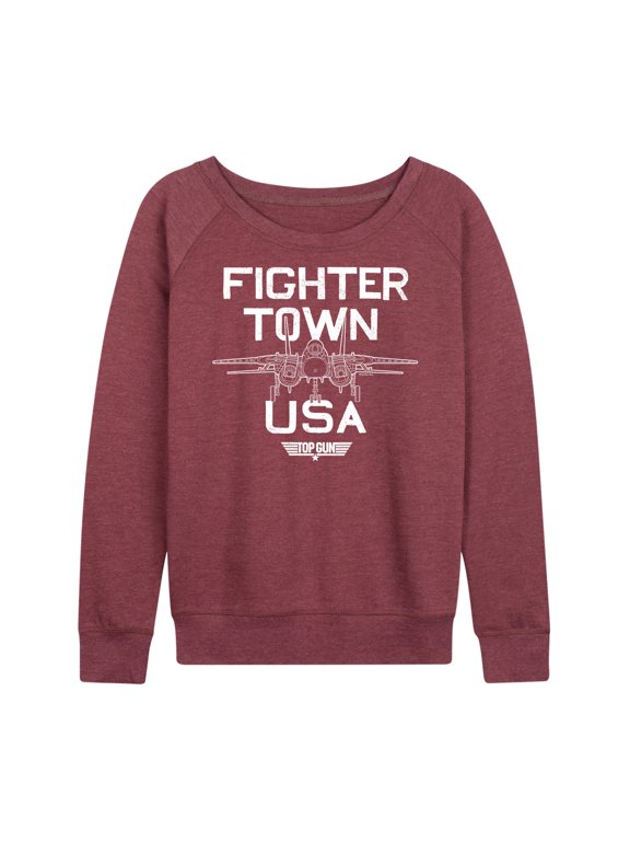 - Property of Fighter Town Women's Lightweight French Terry Wide Neck Long Sleeve Graphic Shirt