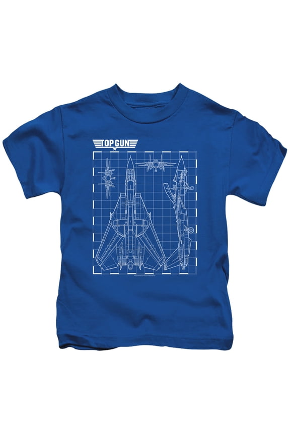 Top Gun Schematic Unisex Youth Juvenile T-Shirt for Girls and Boys, Royal Blue, Small (4)