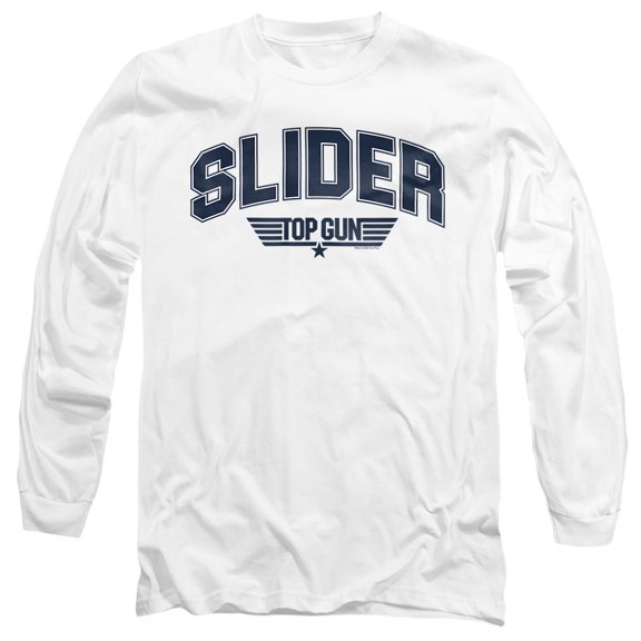 Top Gun Slider Varsity Unisex Adult Long-Sleeve T Shirt, White, Medium