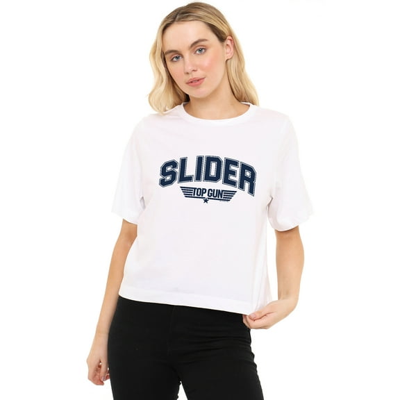 Top Gun Slider Varsity Women's Boxy Cropped T-Shirt Casual Graphic Tee