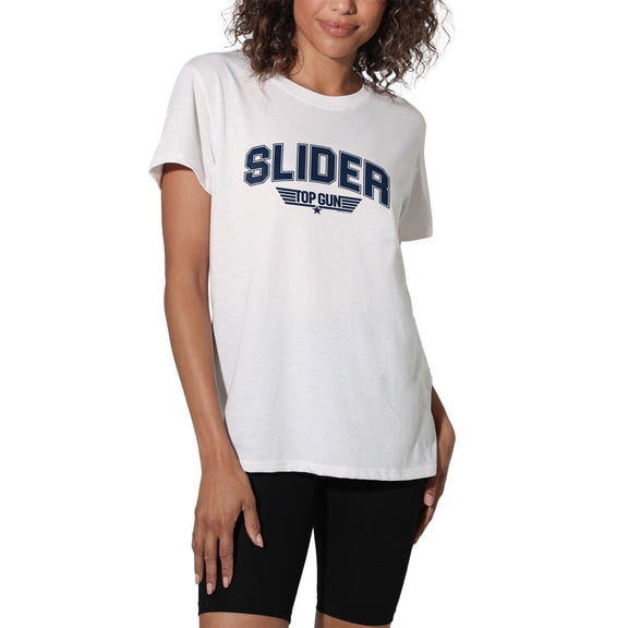 Top Gun Slider Varsity Women's Loose T-Shirt, White, 2X-Large
