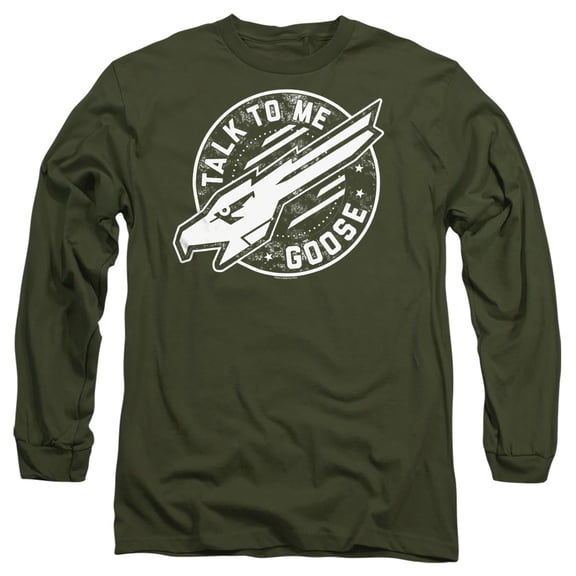 Top Gun Talk to Me Goose Unisex Adult Long-Sleeve T Shirt, Military Green, Medium