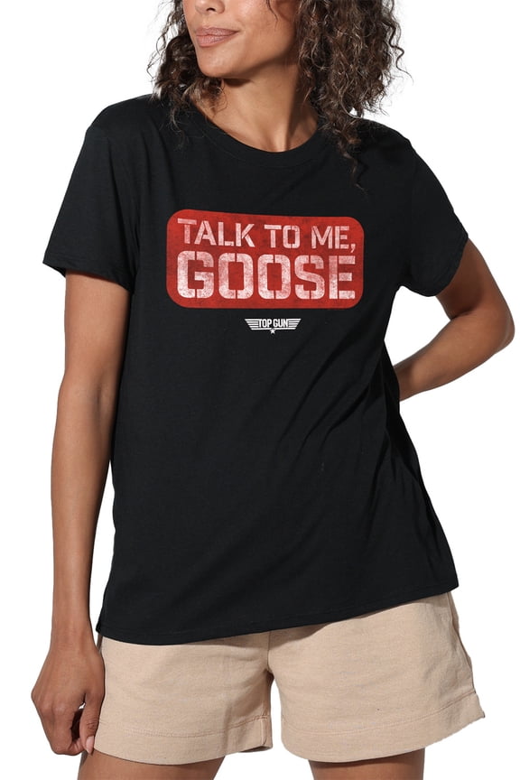 Top Gun Talk to me Goose Stamp Women's Loose T-Shirt, Black, Small