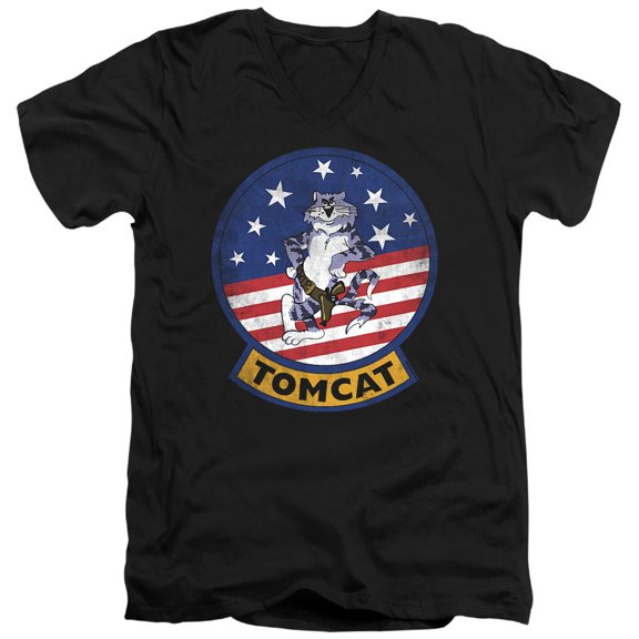 Top Gun Tomcat Logo Unisex Adult V-Neck T Shirt (Medium) Black