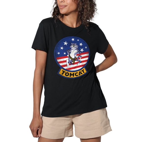 Top Gun Tomcat Logo Women's Loose T-Shirt, Black, Medium