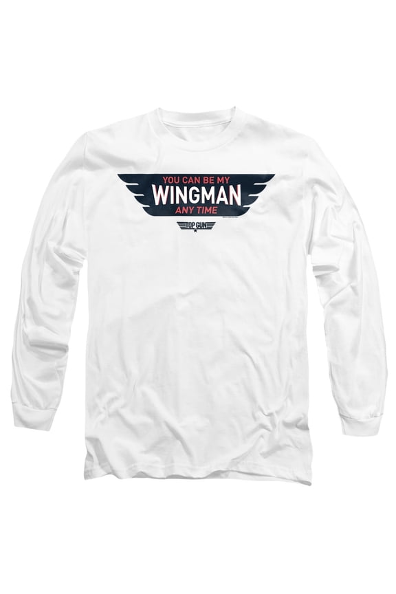 Top Gun Wingman Anytime Unisex Adult Long-Sleeve T Shirt, White, Small