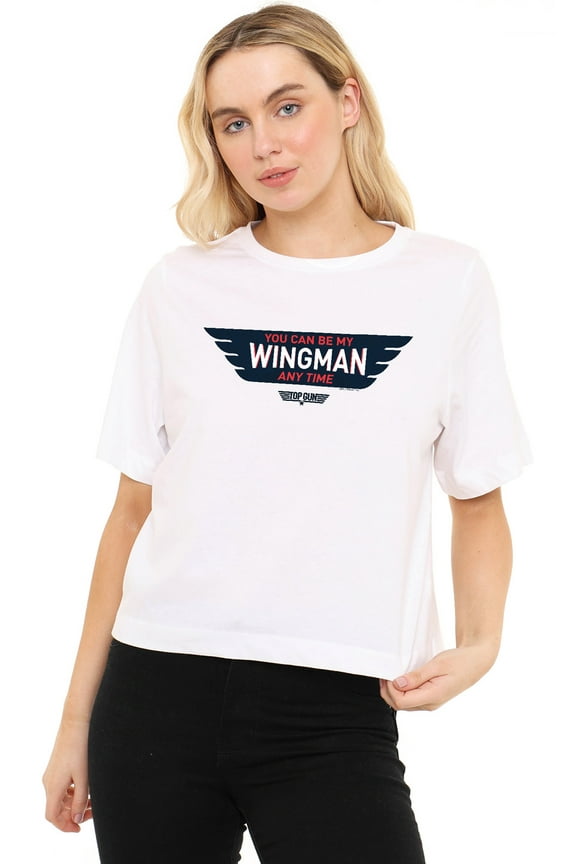 Top Gun Wingman Anytime Women's Boxy Cropped T-Shirt Casual Graphic Tee