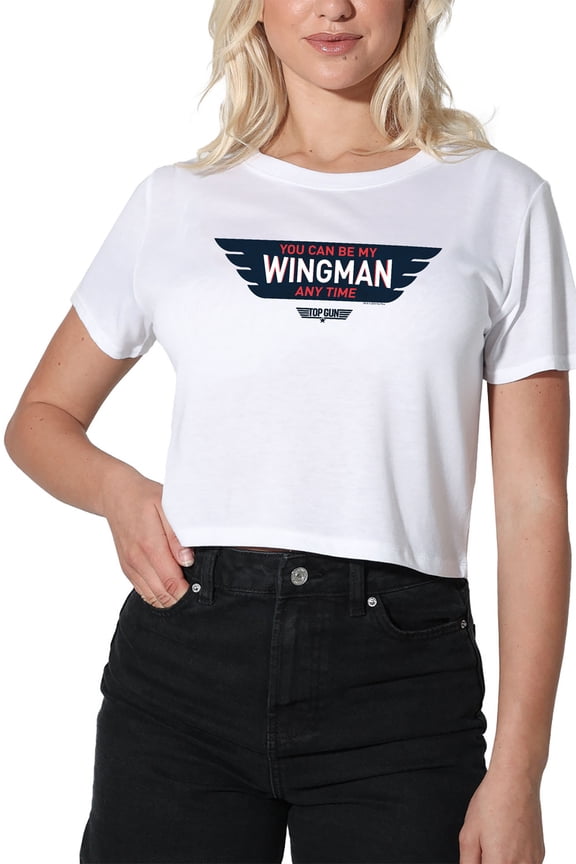 Top Gun Wingman Anytime Women's Crop Top T-Shirt, White, X-Large
