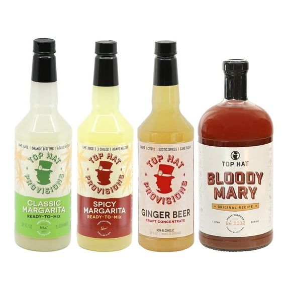 Top Hat Backyard BBQ Home Bar Mixology Combo Kit - Gift Set - Alcohol Free - 4 Pack 32oz bottles