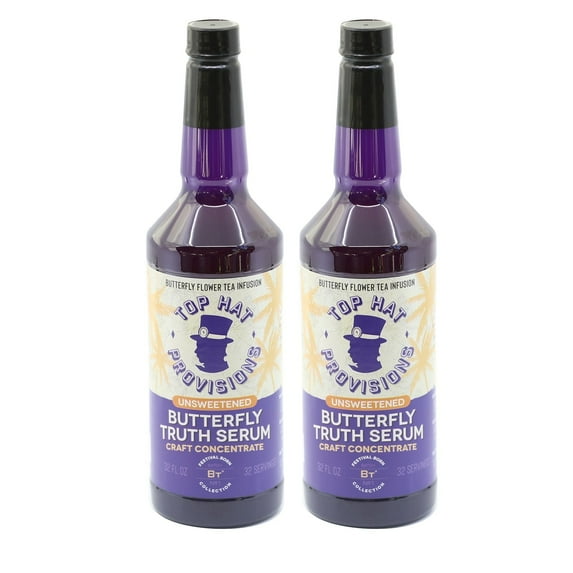 Top Hat Butterfly Truth Serum - Butterfly Pea Floral Extract - Blue Flower Tea Tincture - Alcohol Free - Unsweetened - 2 Pack 32oz Liquid Plastic Bottles