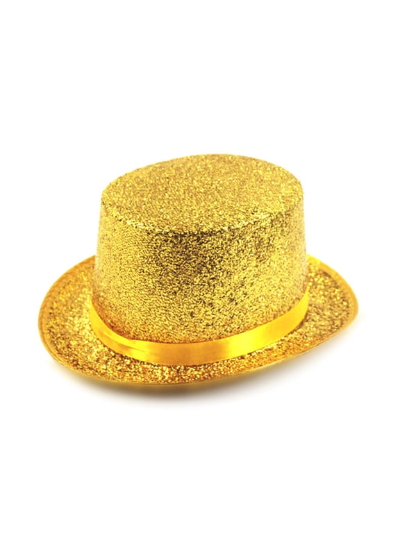 Top Hat Costume Shiny Sequin Magician Victorian Hat Dress Up Bowler Cosplay Costume Top Hats for Men Women for Masquerade Yellow