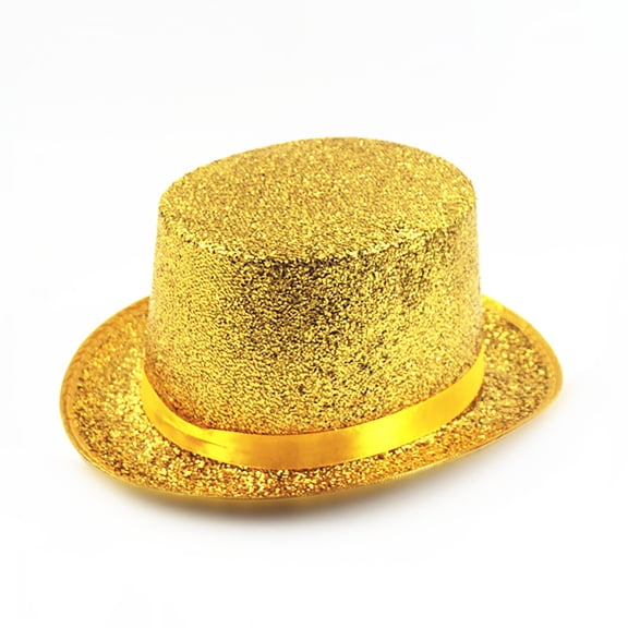 Top Hat Shiny Sequin Magician Victorian Hat for Men Women Color Gold Size One Size