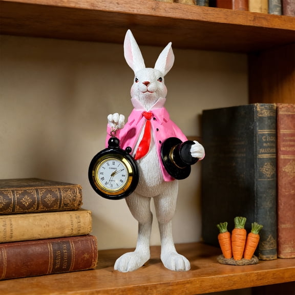 Top Hat Gentleman Bunny Easter Resin Clock - Pocket Watch Ornament for Home Decor & Holiday Gifts - Cute Easter Bunny Themed Clock Decor for Shelves, 3.54*3.54*8.27in, Pink