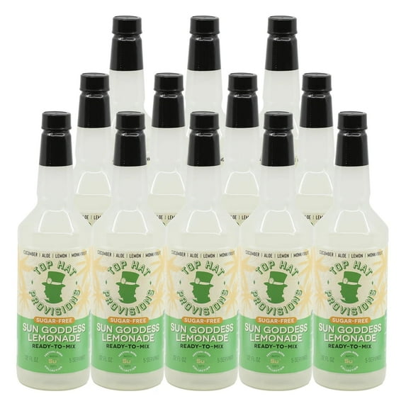 Top Hat Keto Sugar Free Cucumber Lemonade Mix - Naturally Sweetened with Monk Fruit - Craft Mixer for Skinny Cocktail Drinks - 12 pack of 32Oz Bottles