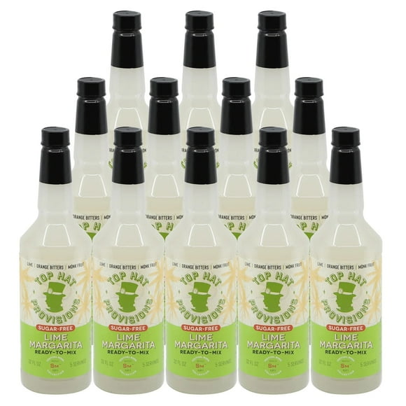 Top Hat Keto Sugar Free Lime Margarita Mix - Naturally Sweetened with Monk Fruit - Craft Mixer for Skinny Margarita Cocktail Drinks - 12 pack of 32Oz Bottles