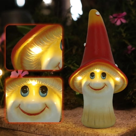 NIWEITA Solar Mushroom Lights for Outside with LED, Top Hat Smiling Waterproof Resin Statue for Backyard, Patio & Pathway Garden Decor