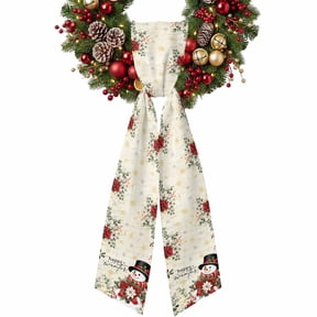 Top Hat Snowman Wreath Sash for Front Door 4.5"x56", Christmas Red Poinsettia Flower Rustic Winter Double-Sided Bow Ribbon Decor for Wreaths, Stair Railings, Fireplace Mantel