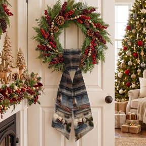 Top Hat Snowman Wreath Sash for Front Door, Vintage Country Christmas Cabin Pine Wreath Rustic Sash for Wreath, Home Decor Wall Window Porch Decoration Indoor Outdoor 4.5'' x 56''