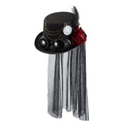 Top Hat Steampunk Flower Gothic Headdress Halloween Women Lace Veil for Head Fedora Hat Magician Cap Stage Performance