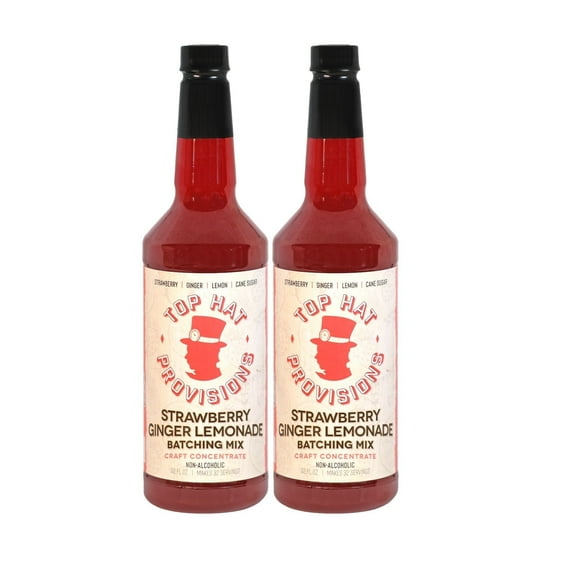 Top Hat Strawberry Ginger Lemonade Concentrate & Batching Mix - 2 Pack 32oz Liquid Plastic Bottles