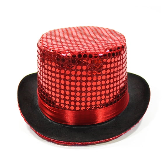 Top Hat Women Sequin Jazz Dance Party Hats Magician Cosplay Costume Party Accessory for Halloween Performed Red