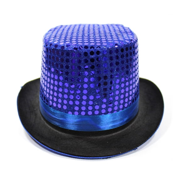 Top Hat Women Sequin Jazz Dance Party Hats Magician Cosplay Costume Party Accessory for Halloween Performed Royal Blue
