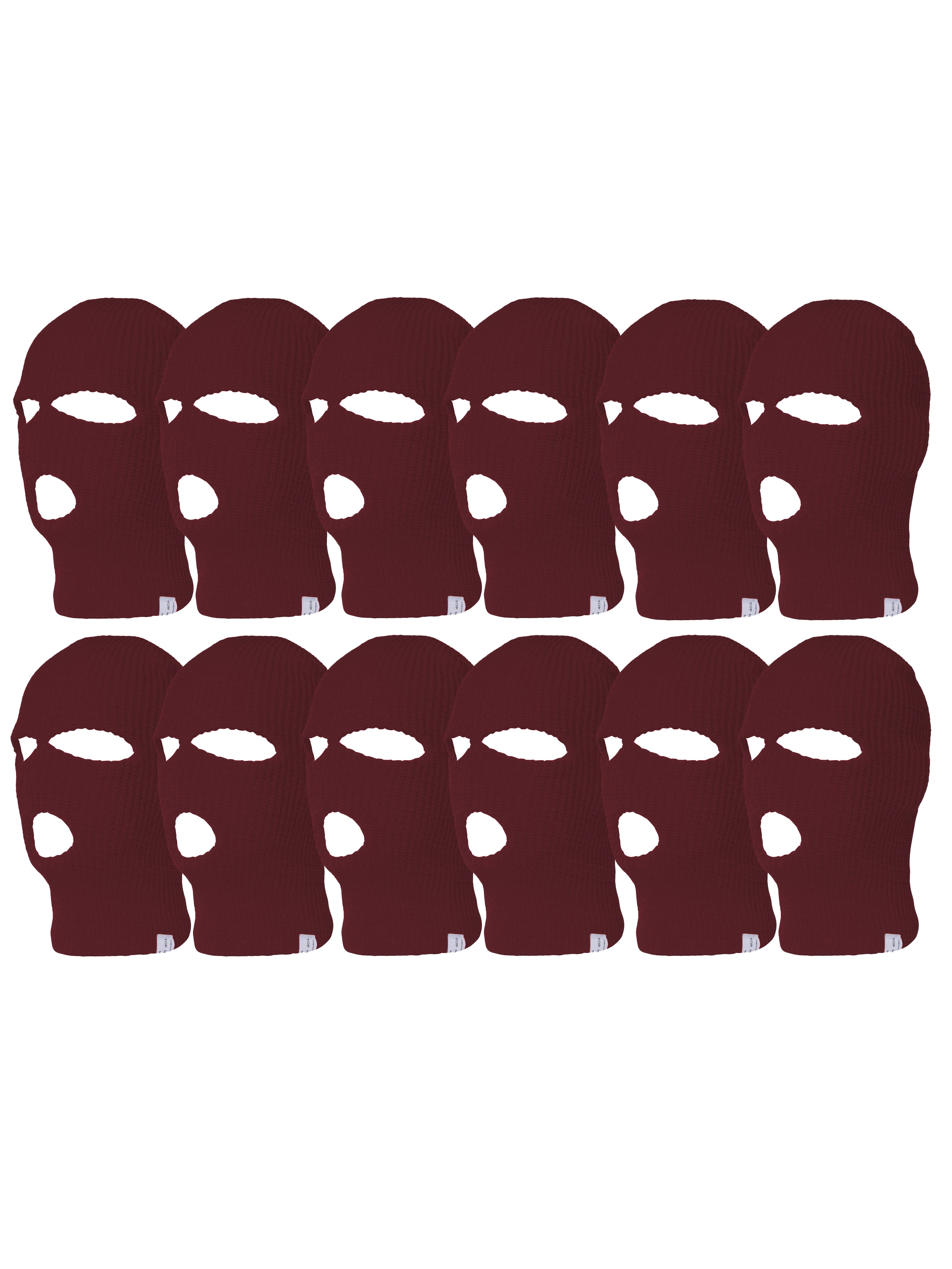 Top Headwear 12 Pack 3 Hole Ski Face Mask Balaclava, Burgundy