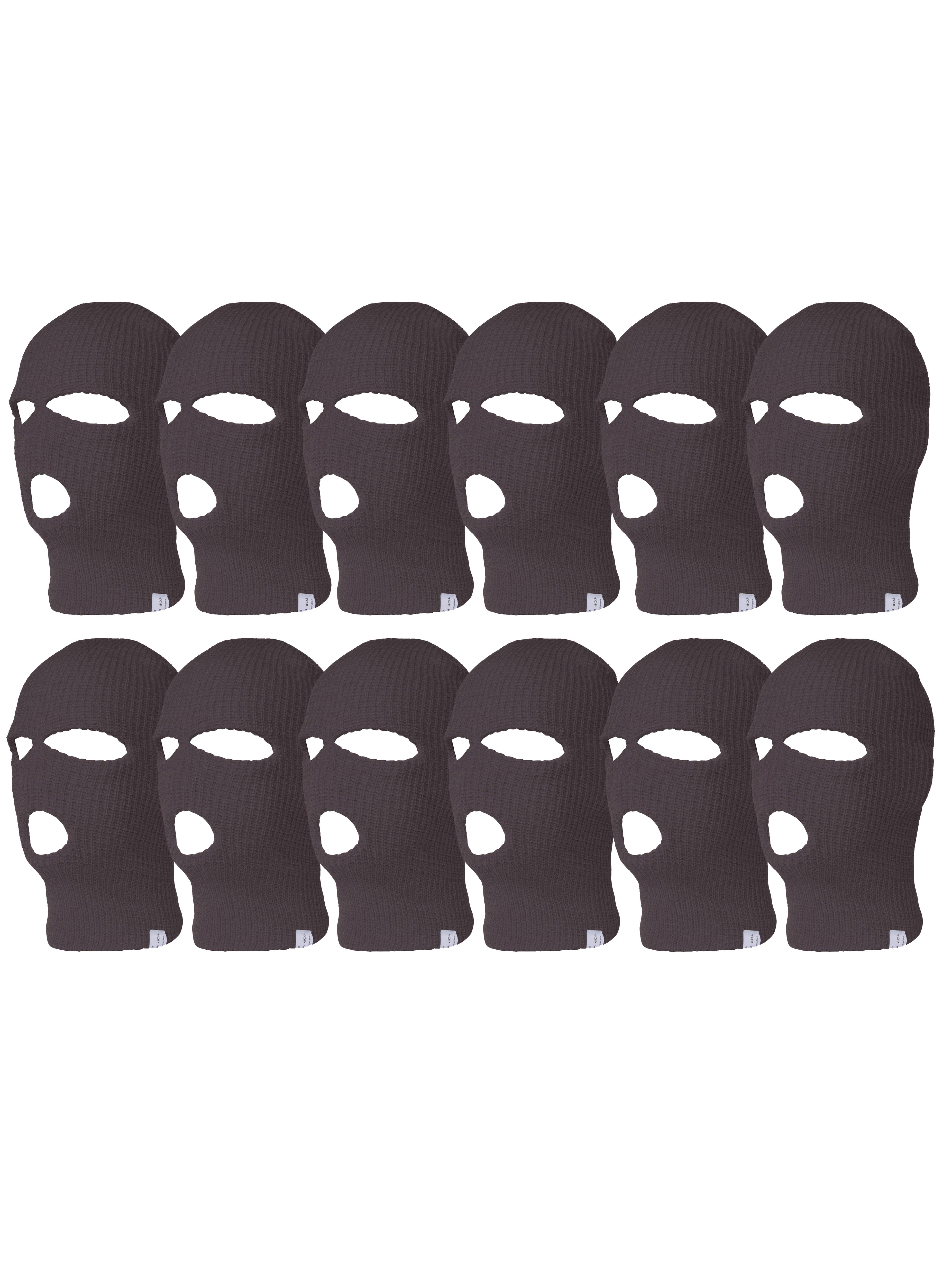 Top Headwear 12 Pack 3 Hole Ski Face Mask Balaclava, Charcoal