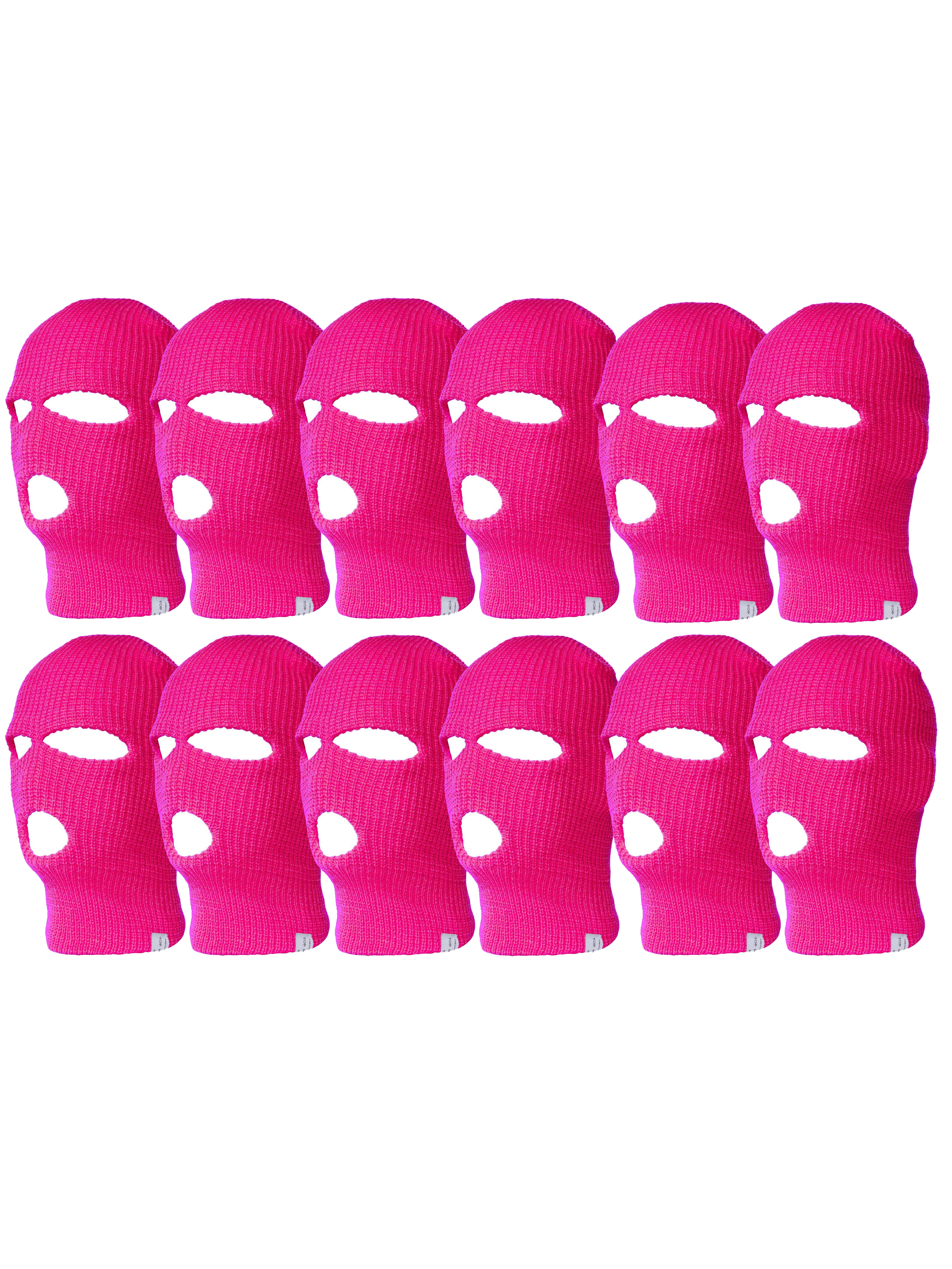 Top Headwear 12 Pack 3 Hole Ski Face Mask Balaclava, Hot Pink