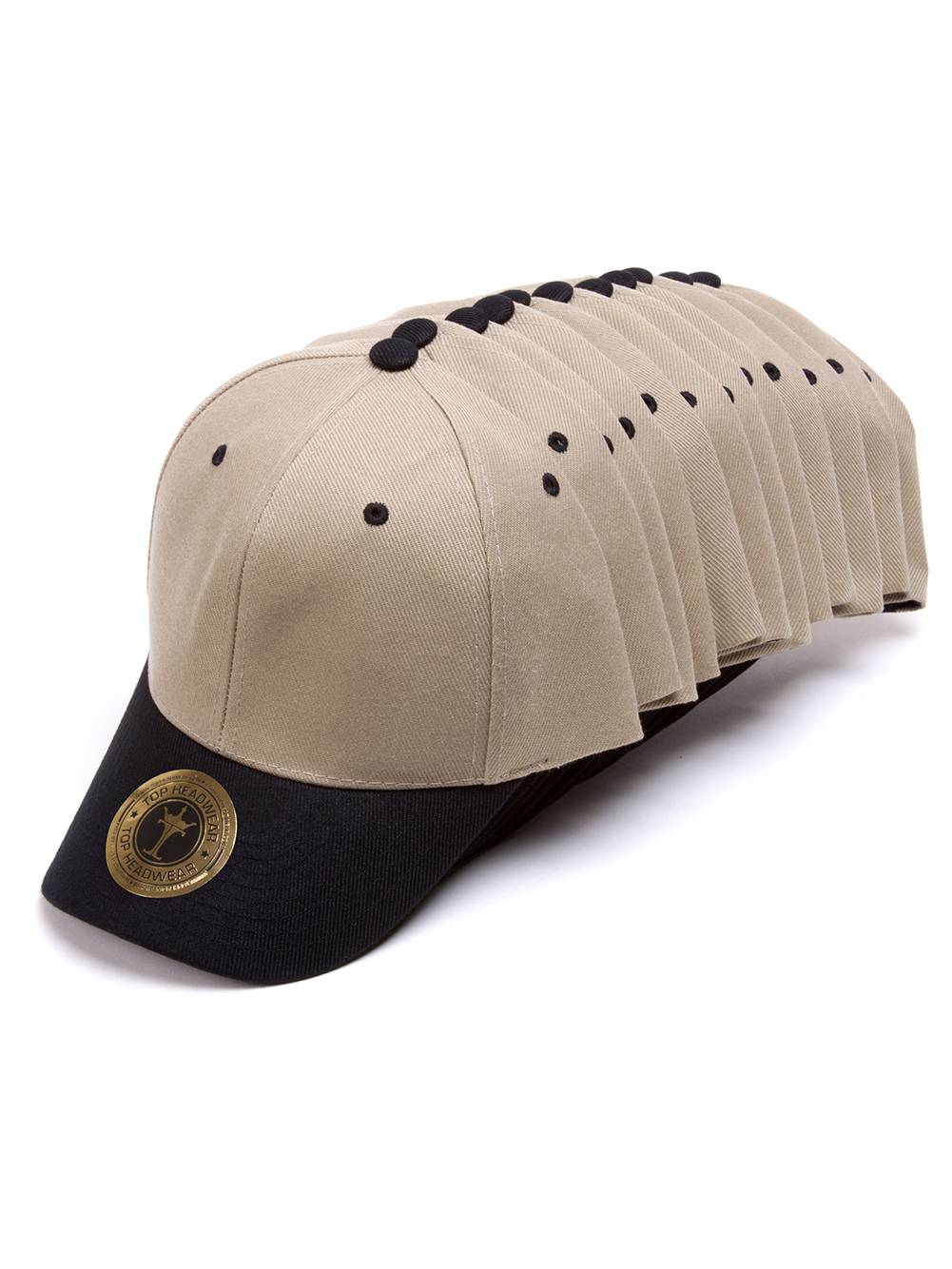 Top Headwear 12-Pack Adjustable Baseball Hat - Beige/Black