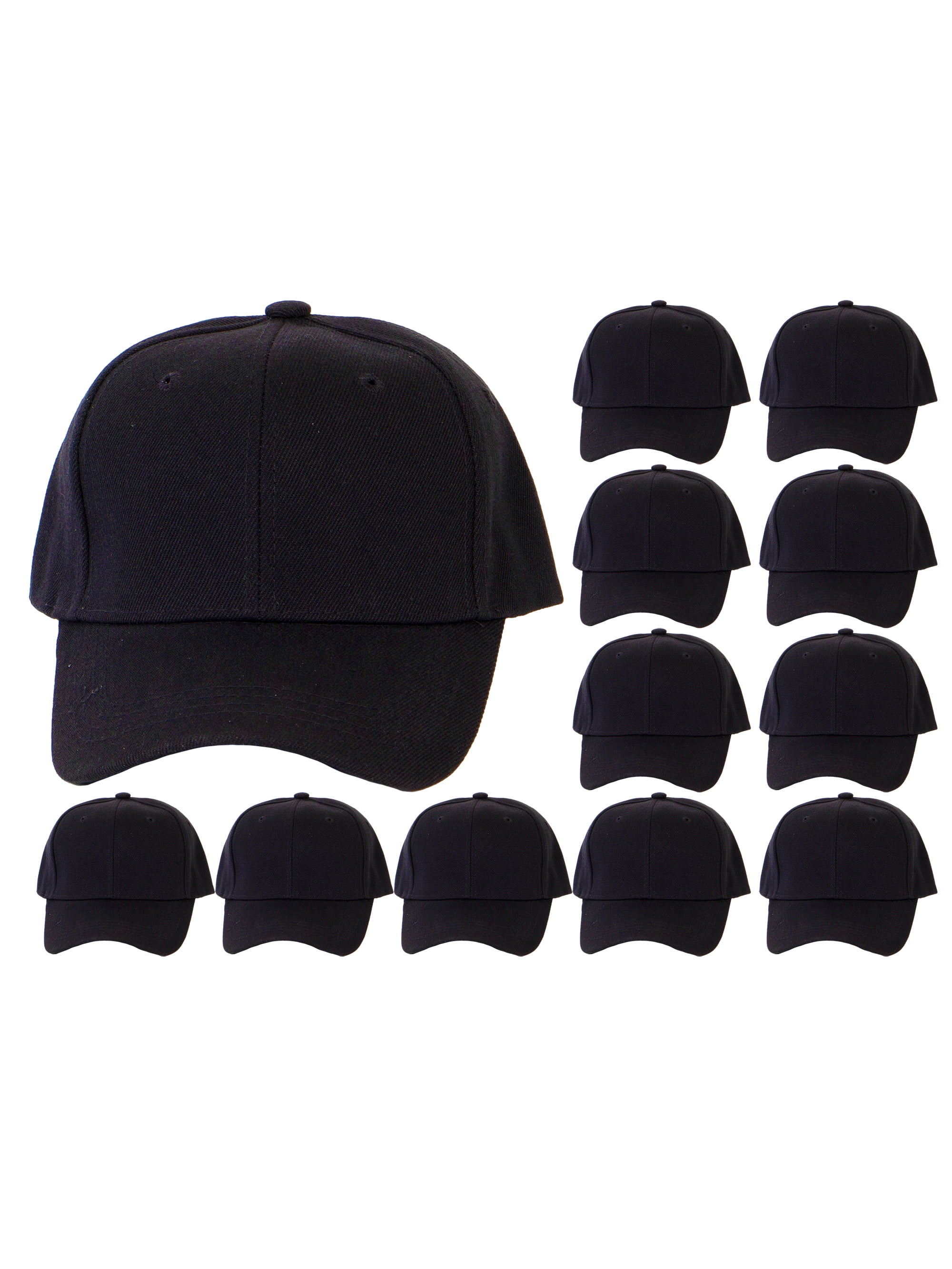 Top Headwear 12-Pack Adjustable Baseball Hat - Black