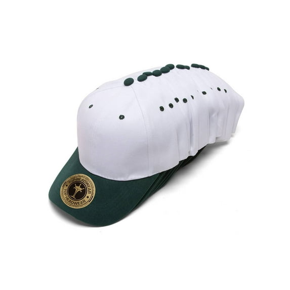 Top Headwear 12-Pack Adjustable Baseball Hat - White/ForestGreen