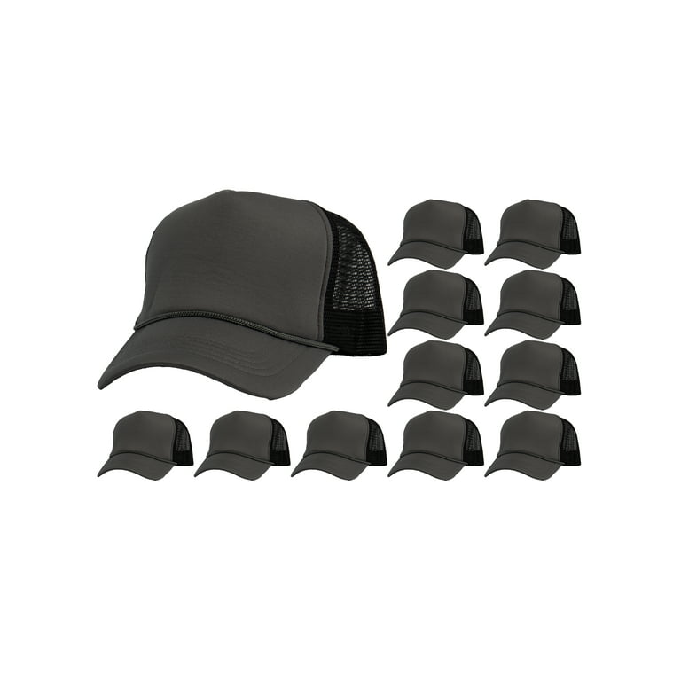 1 Dozen (12) Blank Foam Front Mesh Back Black Trucker Hats