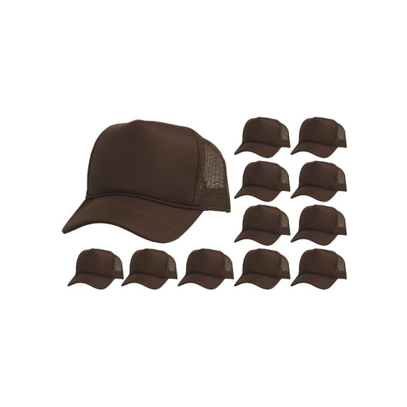 Top Headwear 12 Pack Dozen Men's Plain Trucker Mesh Cap Blank Hats Brown