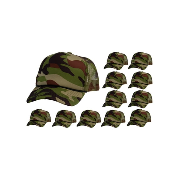 Top Headwear 12 Pack Dozen Men's Plain Trucker Mesh Cap Blank Hats Camo