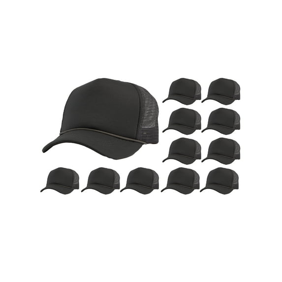 Top Headwear 12 Pack Dozen Men's Plain Trucker Mesh Cap Blank Hats Dark Grey