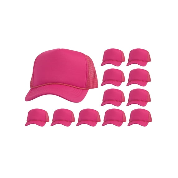 Top Headwear 12 Pack Dozen Men's Plain Trucker Mesh Cap Blank Hats Hot Pink