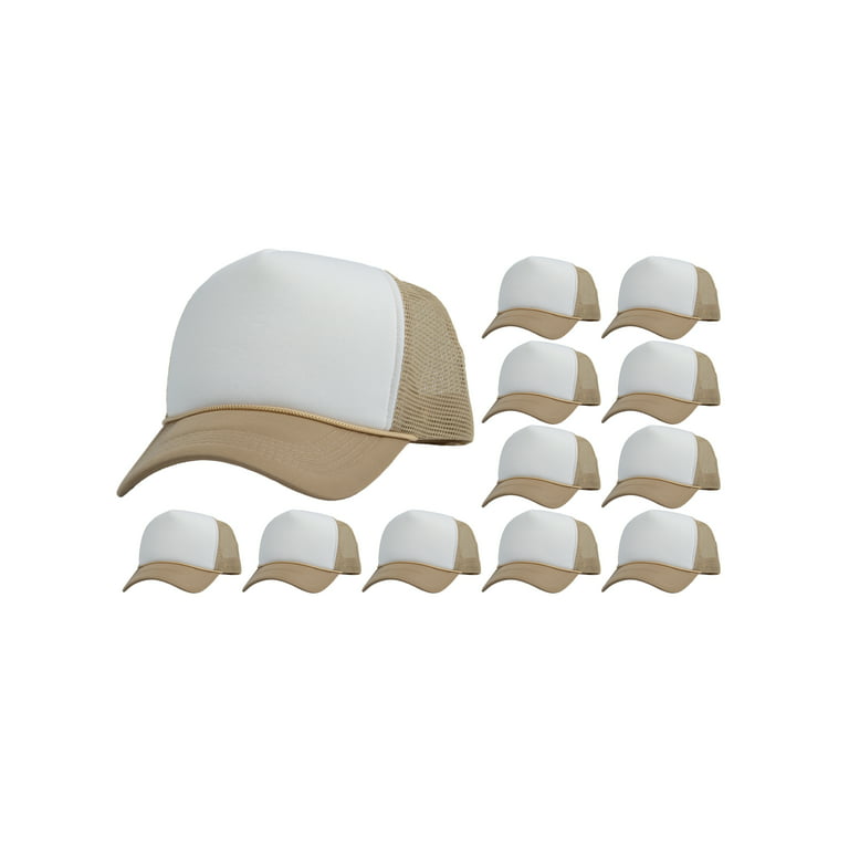 Top Headwear 12 Pack Dozen Men's Plain Trucker Mesh Cap Blank Hats  White/Beige