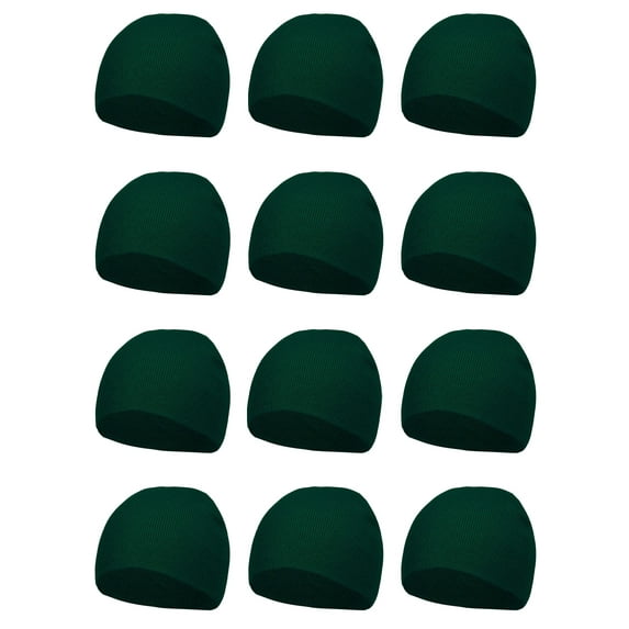 Top Headwear 12 pack lot Dozen Short Skull Cap Cuffless Beanies - Dark Green