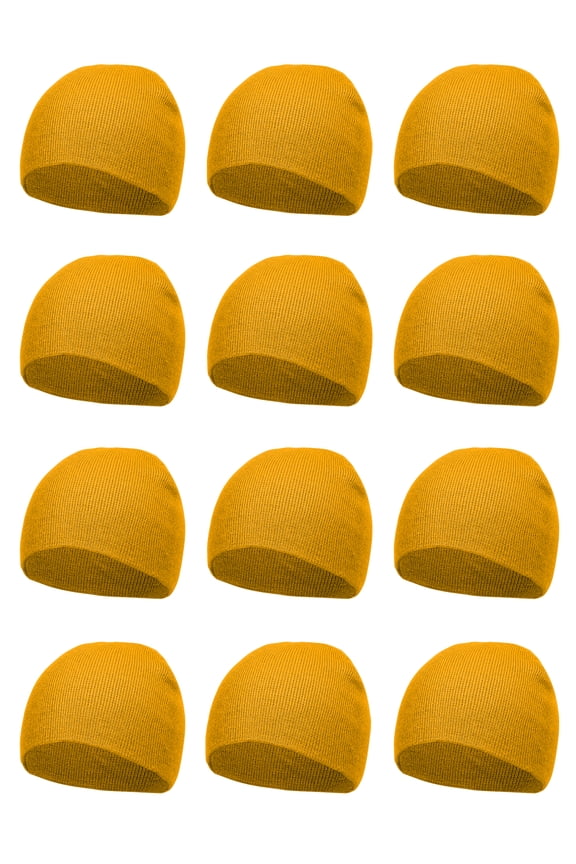 Top Headwear 12 pack lot Dozen Short Skull Cap Cuffless Beanies - Gold
