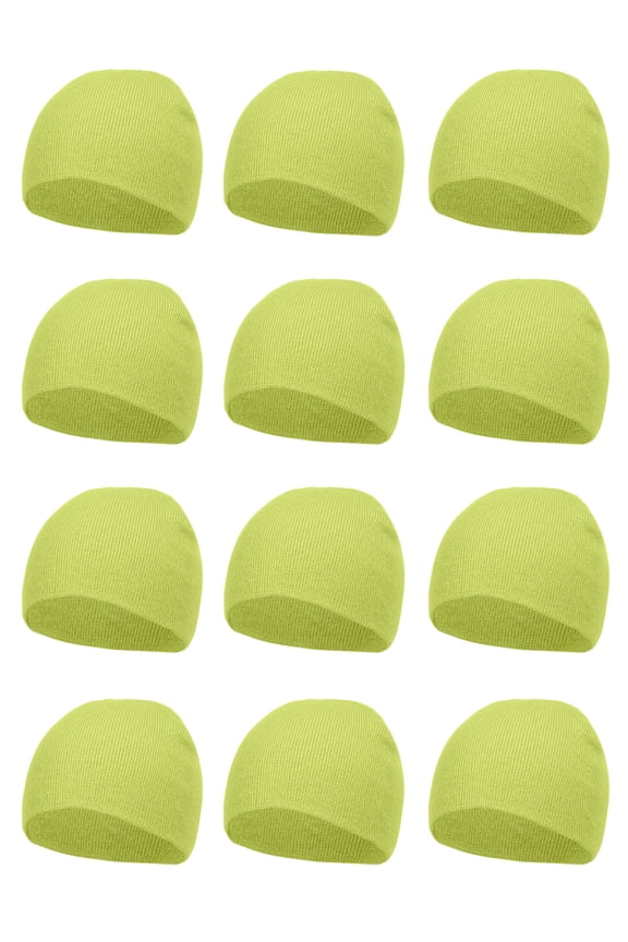 Top Headwear 12 pack lot Dozen Short Skull Cap Cuffless Beanies - Lime Green