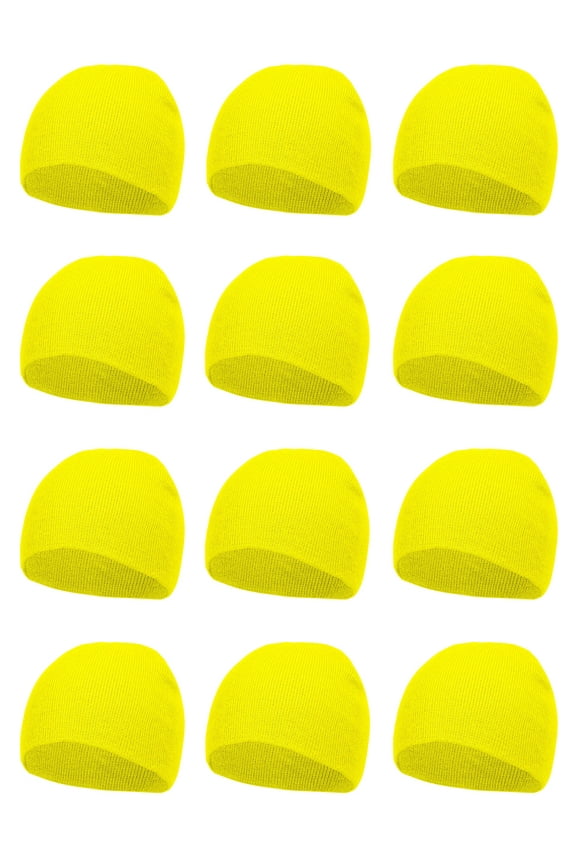 Top Headwear 12 pack lot Dozen Short Skull Cap Cuffless Beanies - Neon Yellow