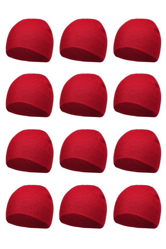 Top Headwear 12 pack lot Dozen Short Skull Cap Cuffless Beanies - Red