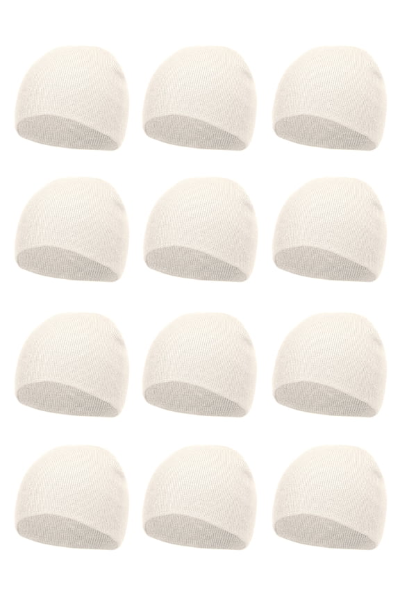 Top Headwear 12 pack lot Dozen Short Skull Cap Cuffless Beanies - White