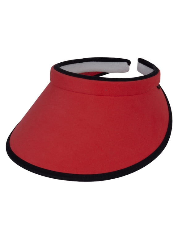 Top Headwear 2 Tone Cotton Clip On Visor 3 Inch Wide Brim Red/Black
