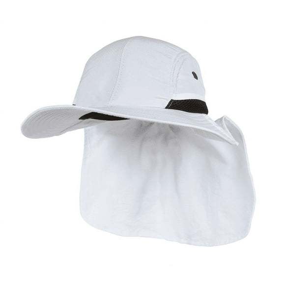 Top Headwear 4 Panel Large Bill Flap Sun Hat - White