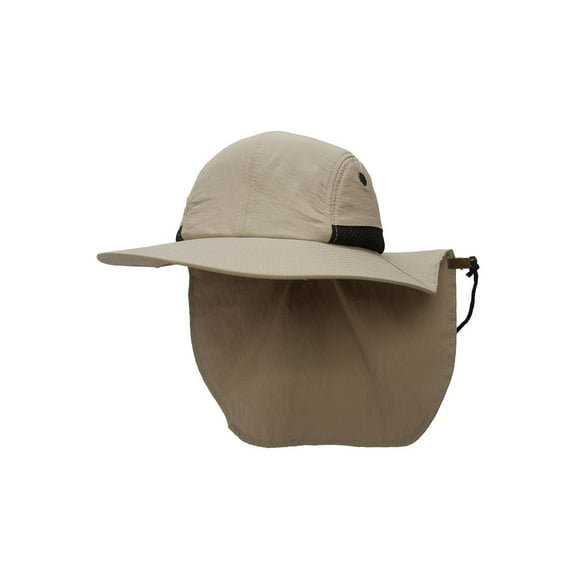 Top Headwear 4 Panel Large Bill Flap Sun Hat w/ Adjustable Flap Clip, Khaki