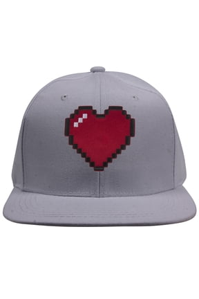 Top Headwear 80s Video Game Pixelated Heart Patch Snapback Cap - Grey